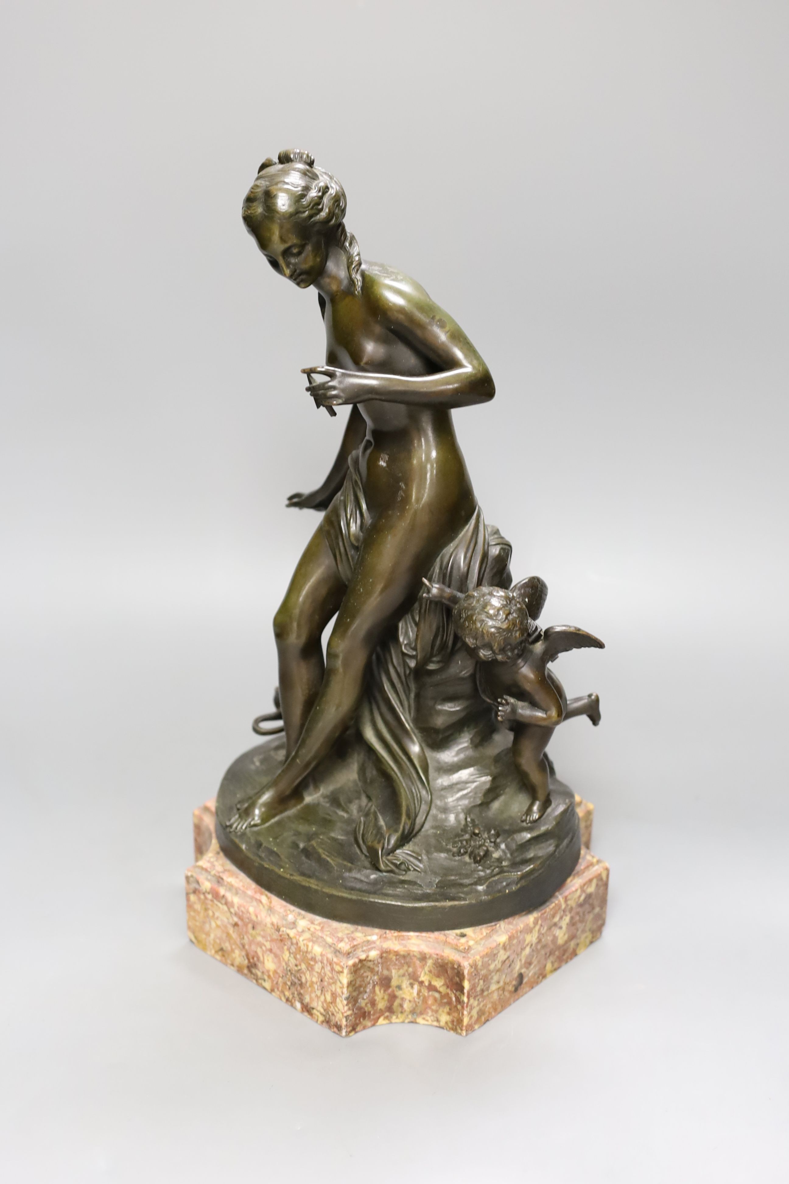 A Late 19th century French bronze of Psyche and Cupid, 38cm